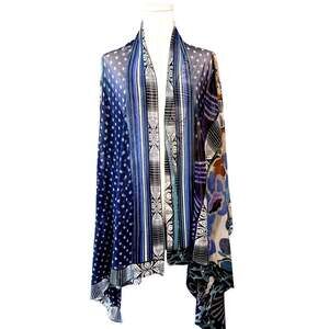 FUZZI Italy Sheer Mesh Patchwork Print Open Front Cardigan XS Asymmetric Hem